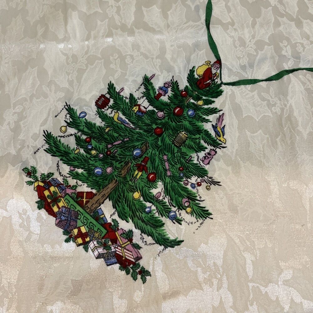 Vintage Spode Christmas Tablecloth Cloth 96”x 60” Rectangle Christmas Tree Santa